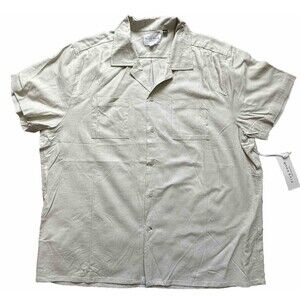 Five Four Clifford Shirt Mens 2XL Beige Linen Cotton Short Sleeve Casual New
